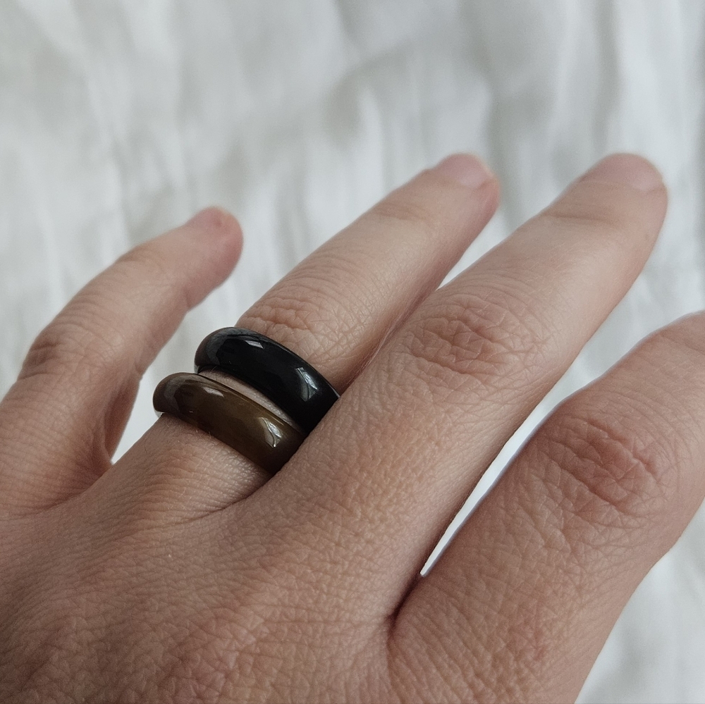 black onyx tiger's eye gemstone crystal boho y2k grunge hippie band ring set - Picture 4 of 5